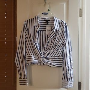 Cinched waist button up crop top